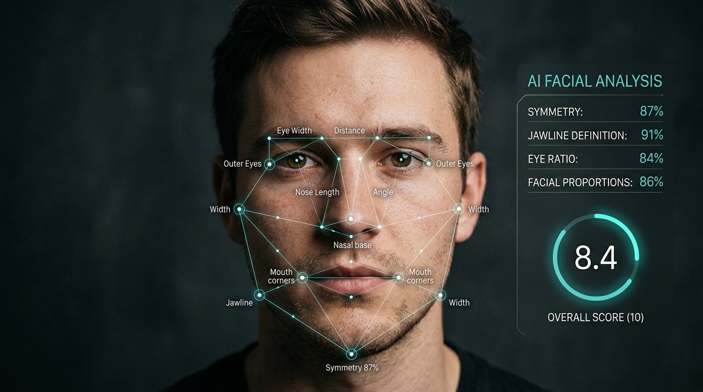 Face scanner rating showing facial analysis and attractiveness score