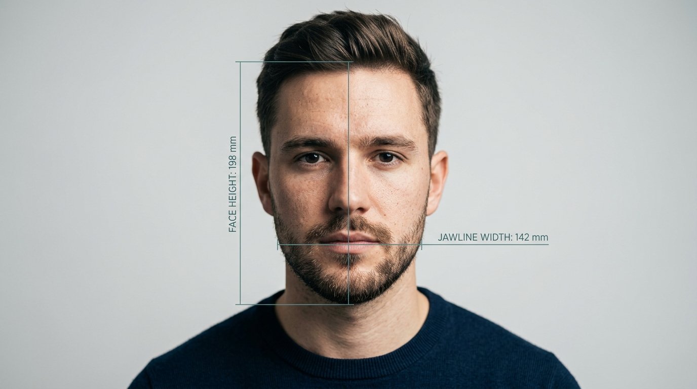 Jawline-to-face ratio measurement showing facial proportions